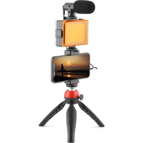 Vlogging Kit for Mobile Phone Microphone 104 LED Light Smartphone Grip Tripod Vlog Equipment for Filming YouTube Tiktok Video