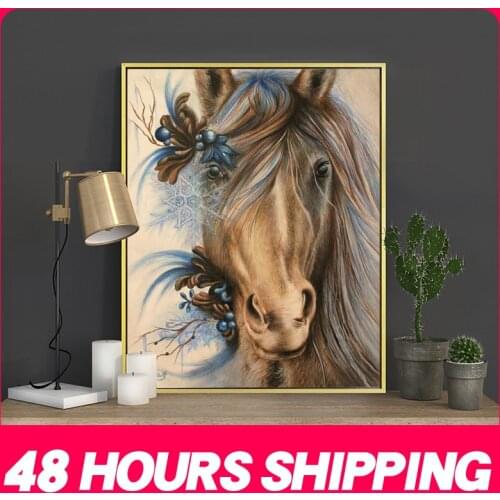 Meian Cross Stitch Embroidery Kits 14CT Horse Animal Cotton Thread Painting DIY Needlework DMC New Year Home Decor Decoration