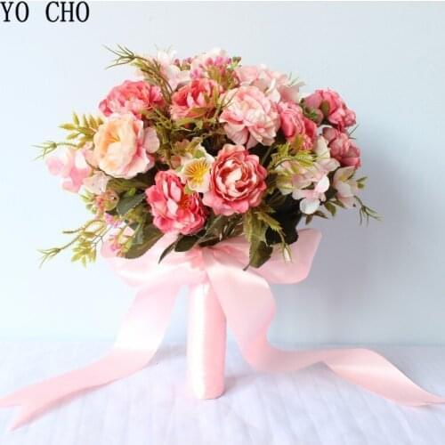 YO CHO Rose Peony Flower Bouquet Wedding Sister Buds Daisy Flower Bridal Bouquet Artificial Silk Rose Wedding Planner Supplies