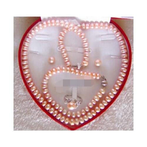 Jewelry 001029 Real Pink Pearl 18KWGP Clasp Bracelet Earrings Necklace Set