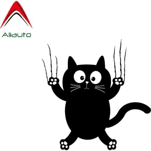 Aliauto Funny Car Stickers Cat Pet Animal Vinyl Waterproof Sunscreen Anti-UV Reflective Decal Decoration Black/Silver,14cm*14cm