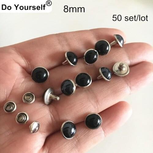Free Shipping - 50 Sets 8mm Black Pearl Metal Base Rapid Rivets Studs,Decoration Findings For Clothing Crafting,Leather