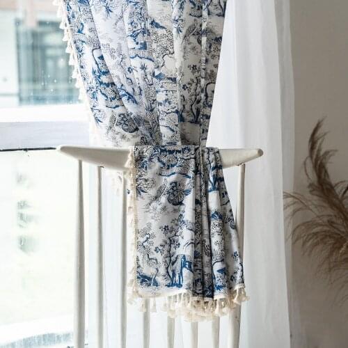 Chinese Painting Tulle Sheer Daisy Flowers Birds Printed Window Curtain for Home Living Room Decor in the Kitchen Cafe Curtain