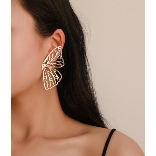 Butterfly Wings Hollow Fanshaped Golden Silver Plated Women Alloy Dangle Drop Earrings