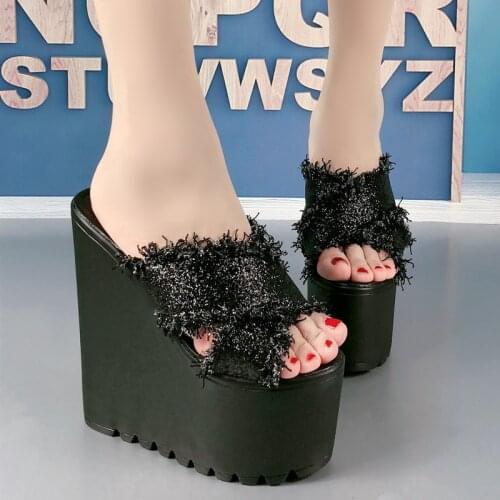 16cm Women High Heels Slippers Black Platform Wedges Shoes Fashion Gladiator Sandals Ladies High Heel Sandals Women Slippers