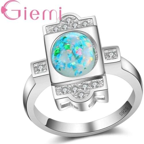Original 100% 925 Sterling Silver Engagement Ring Paved Ocean Blue Colorful Opal Stone Women Jewelry Brand for Wedding
