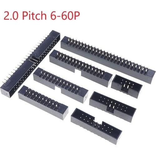 10pcs 0.079" 2.0 mm PCB IDC Box Header 6 8 10 12 14 16 18 20 24 26 30 34 40 60 Pin Through Hole Vertical Dual Row JTAG ISP