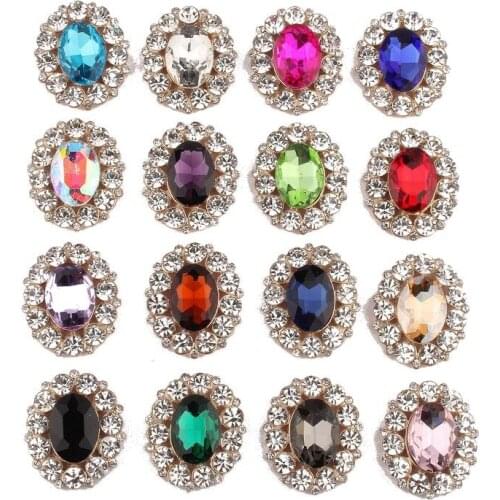 10PCS 25mm*31mm High Quality Chic Shine Rhinestone Buttons For Hair Accessories Crystal For Headband Flower Centers