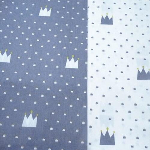 100% cotton nordic wind bluish gray white crown twill cloth DIY for kid crib bedding cushion quilting handwork tela fabric tissu
