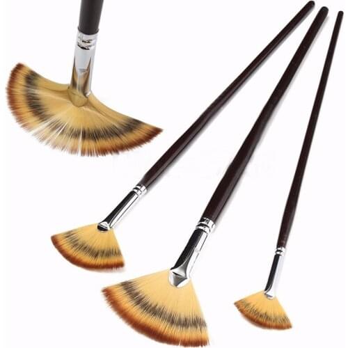 3Pcs/Set Fan Paint Brushes Wooden Handle Nylon Hair Drawing Tool for Oil Acrylic Water Painting Artist Brush Art Sationery