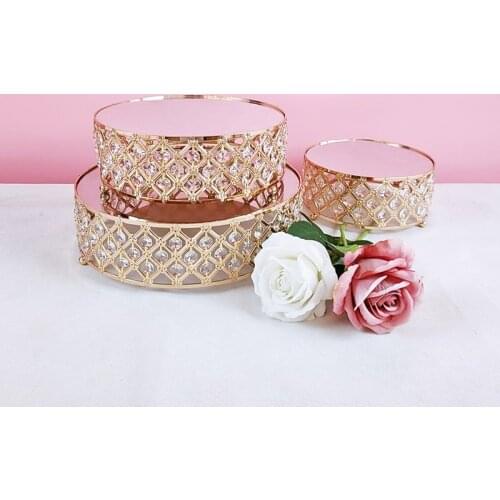 3pcs metal gold party mirror tray metal dessert decoration cupcake stand