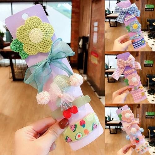 5Pcs/Set New Durable Lovely Cute Sweet Cartoon Fruit Flower Bowknot Pattern Hair Barrette Hairpin Headdress Hair Clip Students