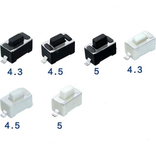 50pcs 3*6*4.3/4.5/5mm Panel PCB Momentary Tactile Tact Push Button Micro Switch 2 Pin DIP Light Touch Keys Keyboard black/White