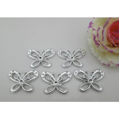 AB02)20pcs Butterfly Acrylic Silver Buckle For Wedding Invitation Card