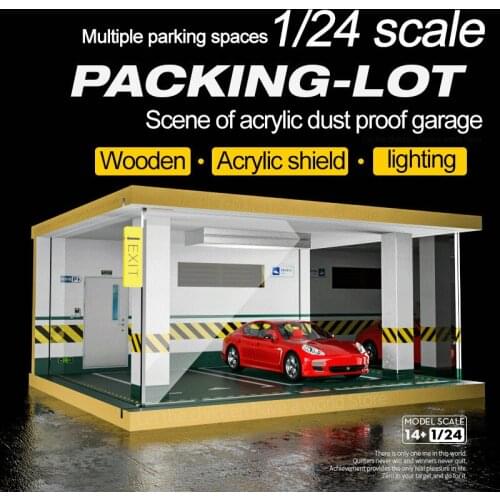 1:24 Car Model Display Box Wooden Underground Garage Acrylic Dust Cover With Lighting Car Model Cabinet Tabletop Decoration2021