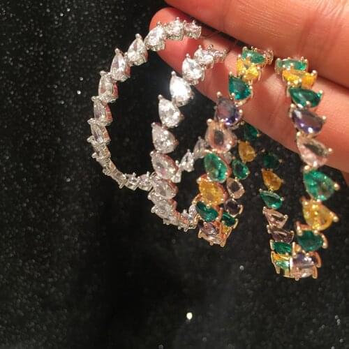 Bilincolor Fashion Zircon Rainbow Multicolor Big Circle Earrings for Women