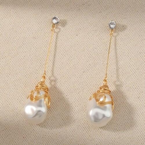 Huge South Sea Natural White Baroque Pearl Gold Dangle Earrings Clips for Daily/party/working