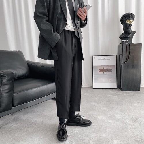 Loose Straight Suit Pants Mens M-3Xl Black Drawstring Casual Pants Mens Fashion Business Casual Dress Pants Men Streetwear Wild