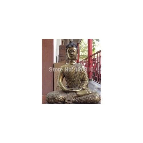 Buddhism Folk temple classic Bronze Copper Gild Thailand Sakyamuni Buddha Statue z