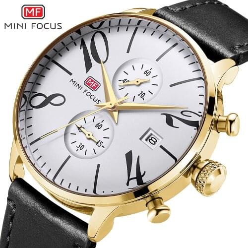 MINIFOCUS Mens Watch Top Brand Luxury Male Leather Waterproof Sport Quartz Chronograph Military Wrist Watches Relogio Masculino