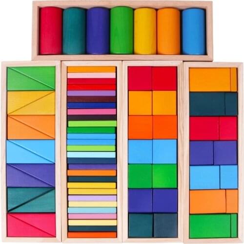 Wood Stacking Toys Rainbow Building Blocks Rainbow Series Matching toys Wooden Block Montessori Educational games For Children