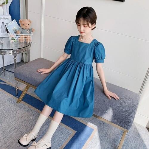 Baby Girls Summer Dress Bowknot Blue Red Cotton Sundress Casual Teenager Princess Dress Kids Formal Party Costume 4 6 8 10 12Y
