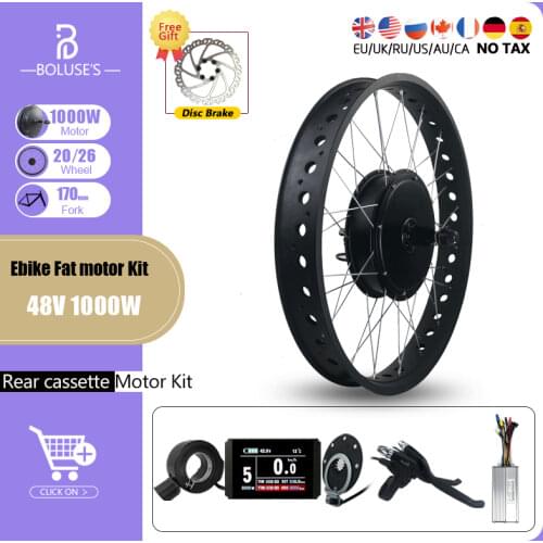 Ebike Fat Tire Motor Kit 48V 1000W Rear Cassette Hub Motor Wheel 20 26 inch 4.0Tyre ebike for Electric Beach Bike Conversion Kit