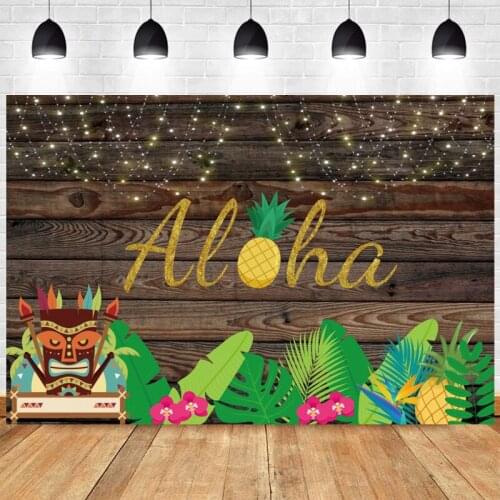 Aloha Photo Backdrop Wood Luau Happy Birthday Party Rustic Tropical Flower Flamingo Photography Background Banner Decoration