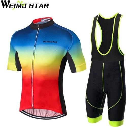 Cycling Jersey WEIMOSTAR Men Breathable Road Bike Racing Sport T-Shirt Ropa Ciclismo Cycling GEL Breathable Pad Bib Shorts Suit