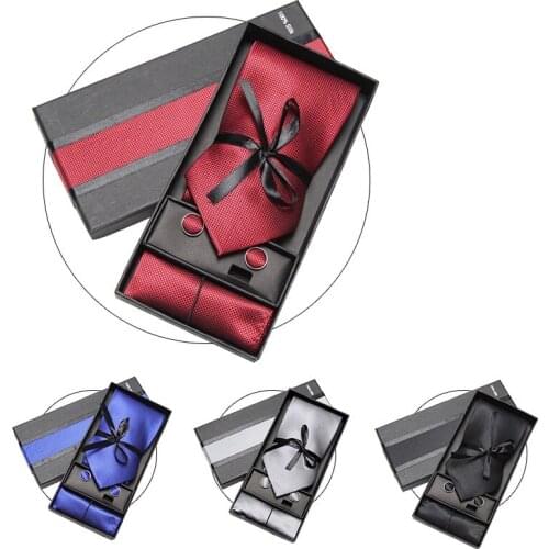 HOOYI Fashion Mens Neck Tie Set Hankerchiefs Cufflinks 10 colours Box gift polyester