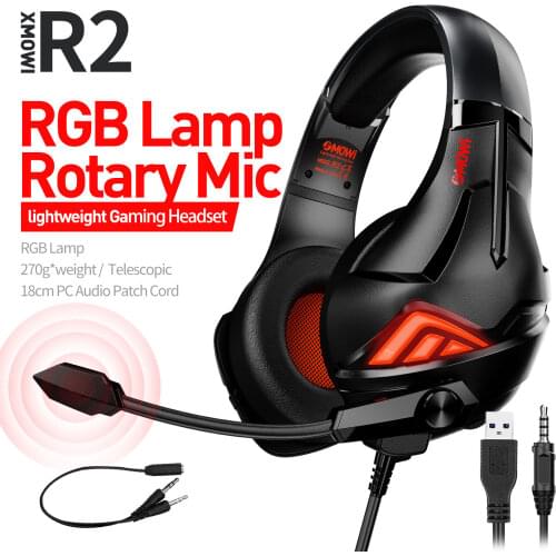 XMOWI R2 Gaming Headphones RGB Lamp Lighting Gaming Headset with Volume Controller and Rotary Microphone,for PC,PS4,Xbox one