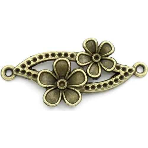 DoreenBeads Connectors Findings Flower vine Antique Bronze FlowerInlaid faceteds(Hold ss1 Rhinestone)3.7cmx15mm,5 PCs