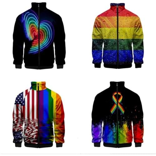 3D Stand Collar Jacket LGBT Rainbow Flag Lesbians Gays Fashion Men Women Zipper Jackets Hoodies Mens Harajuku Sweatshirt Coats