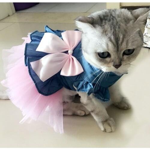 Summer Pet Cat Clothes Dresses for Cats Dogs Cotton Denim Puppy Cat Clothing Katten Kleding Kedi Chihuahua Maltese Dress Skirt