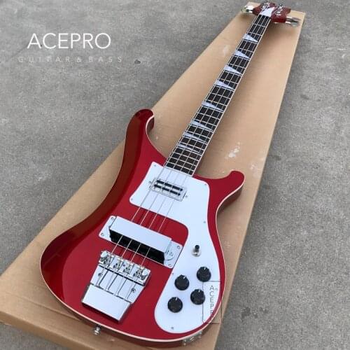 Metallic Red Color Electric Bass guitar Chrome Hardware 22 Frets, 4 string Electric Bass, White Pickguard
