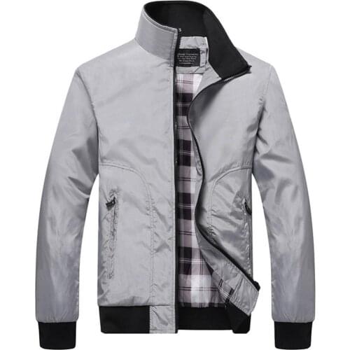 Fashion Men Winter Solid Color Stand Collar Zipper Pockets Coat Pilot Jacket