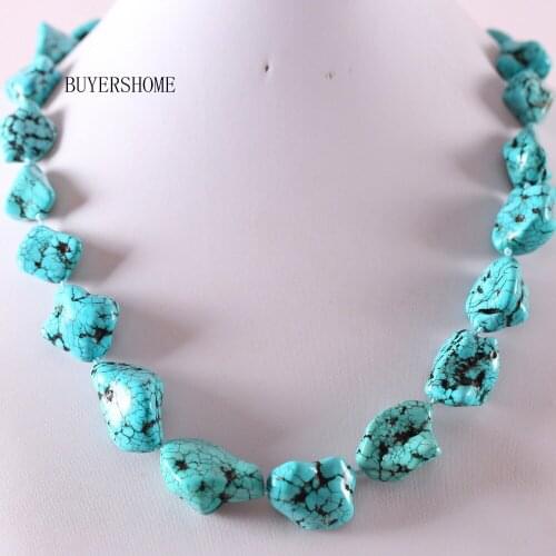 Fashion Jewelry Amorphous 11x13-26x35MM Natural Stone Beads Blue Howlite Necklace 20" 1Pcs E342