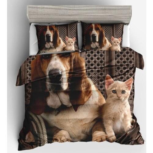3D Dog Cat Animals Printed Duvet Cover Set,Dog and Cat Domestic Animals 2/3-Piece 100% Microfiber Bedding Sets with Pillowcases