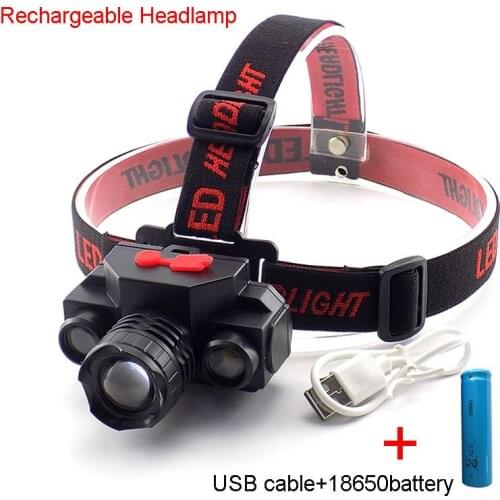 Headlamp 3 COB LED Zoom Headlight Rechargeable Frontal Flashlight Head Torch Night Lamp Fishing Lantern Head Lamp 18650 Battery