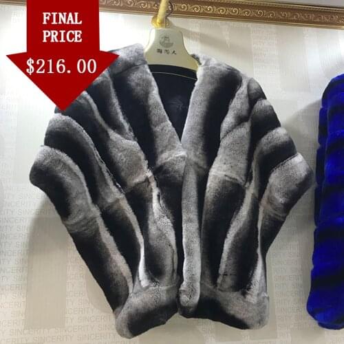 Real Rex Rabbit Fur Shawls For Women Fashion Chinchilla Color Poncho