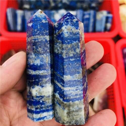 Natural Blue Lapis Lazuli Crystal Point Wand Tower Single Point Crystal Obelisk Healing Crystal Gemstone Decoration