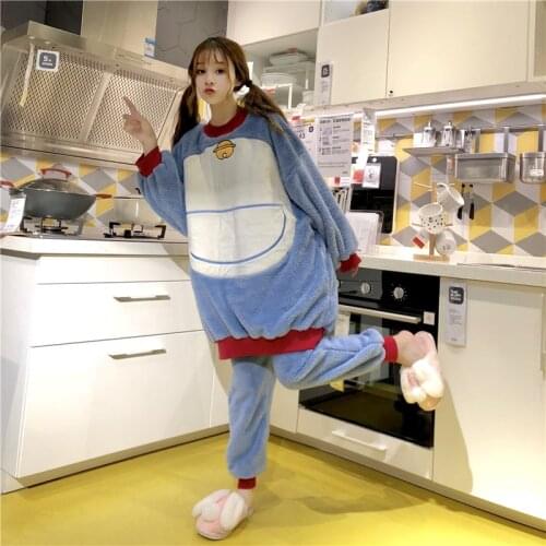 New autumn spring cartoon Doraemon Womens Sleep Lounge oversize Sleep Tops kawaii sweet pajamas