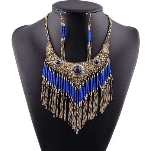 New 2020 Jewelry Set Rretro Round Resin 2 Colors Choker Statement Jewelry Necklace Drop Earrings Sets For Women NK701