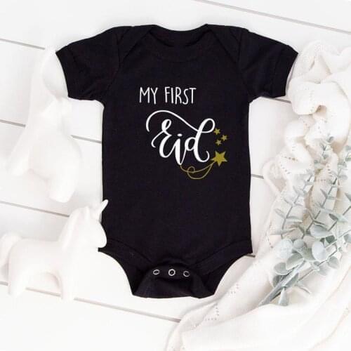 New Baby Short Sleeve Jumpsuit Casual Letter Print My First Eid Girl Boy Rompers Newborn Baby Clothes Infant Baby Gifts