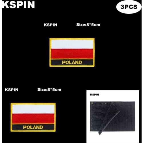 Rectangle National Flag Patch Hook Loop Poland Badges Armband 3D Stick on Jacket Backpack Stickers
