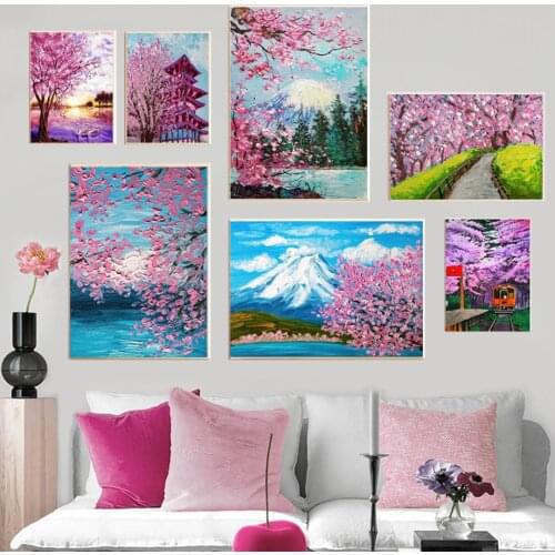 Sakura Fuji Mountain Sensoji Temple Lake Wall Art Canvas Painting Posters And Prints Living Room Decoration Japanese Style Decor