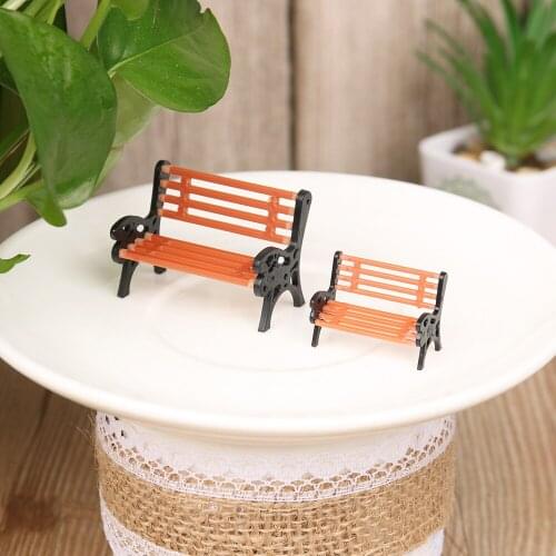 2Pcs Model Park Bench Mini Garden Ornament Miniature Park Bench Craft DIY Figurines Landscape Bench Model Garden Decor