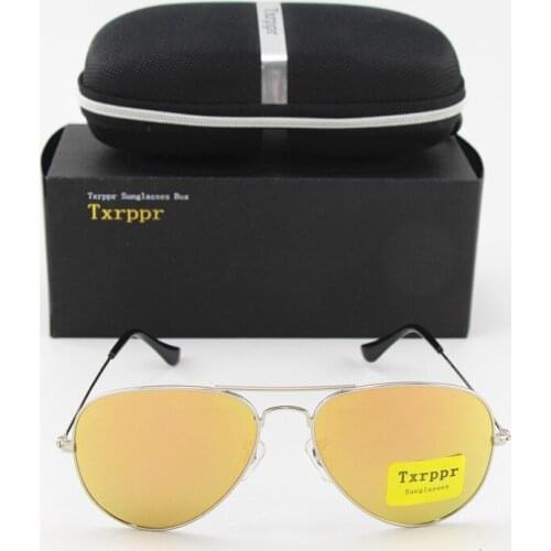 Txrppr New Arrival Designer Pilot Sunglasses For Men Women Sun Glasses Eyewear Silver frame Pink Colorful Glass Lens with box