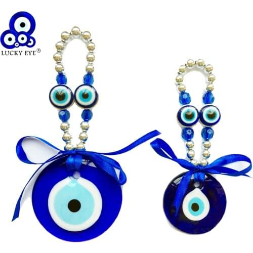 Lucky Eye Glass Blue Turkish Evil Eye Pendant Wall Hanging Decor Silver Color Beads Decoration for Home Living Room Car LE621