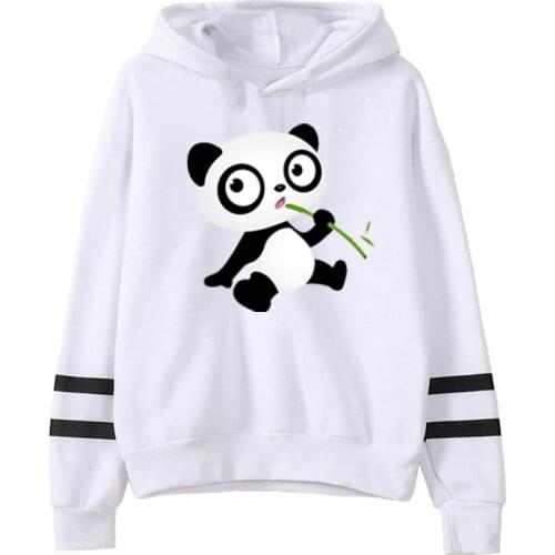 Harajuku Hoodies Women Autumn Panda Printed Hoodie Striped Pullover Sweatshirt Female Casual Long Sleeve Sport Hoodies Tops